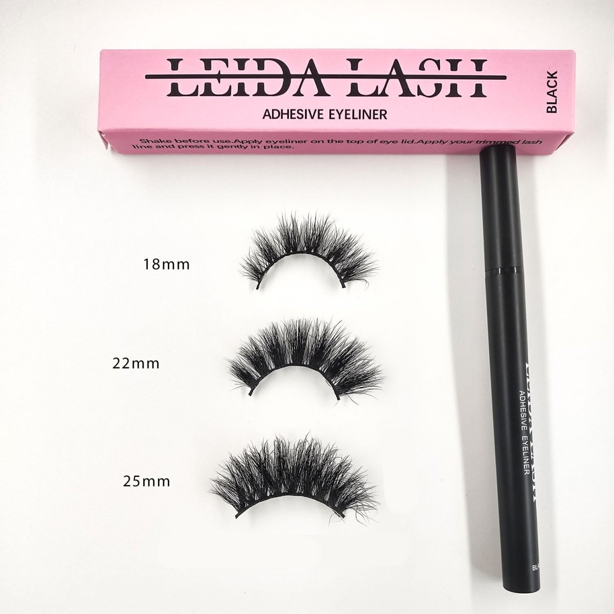 Long mink strip lashes compared to 18mm lashes 