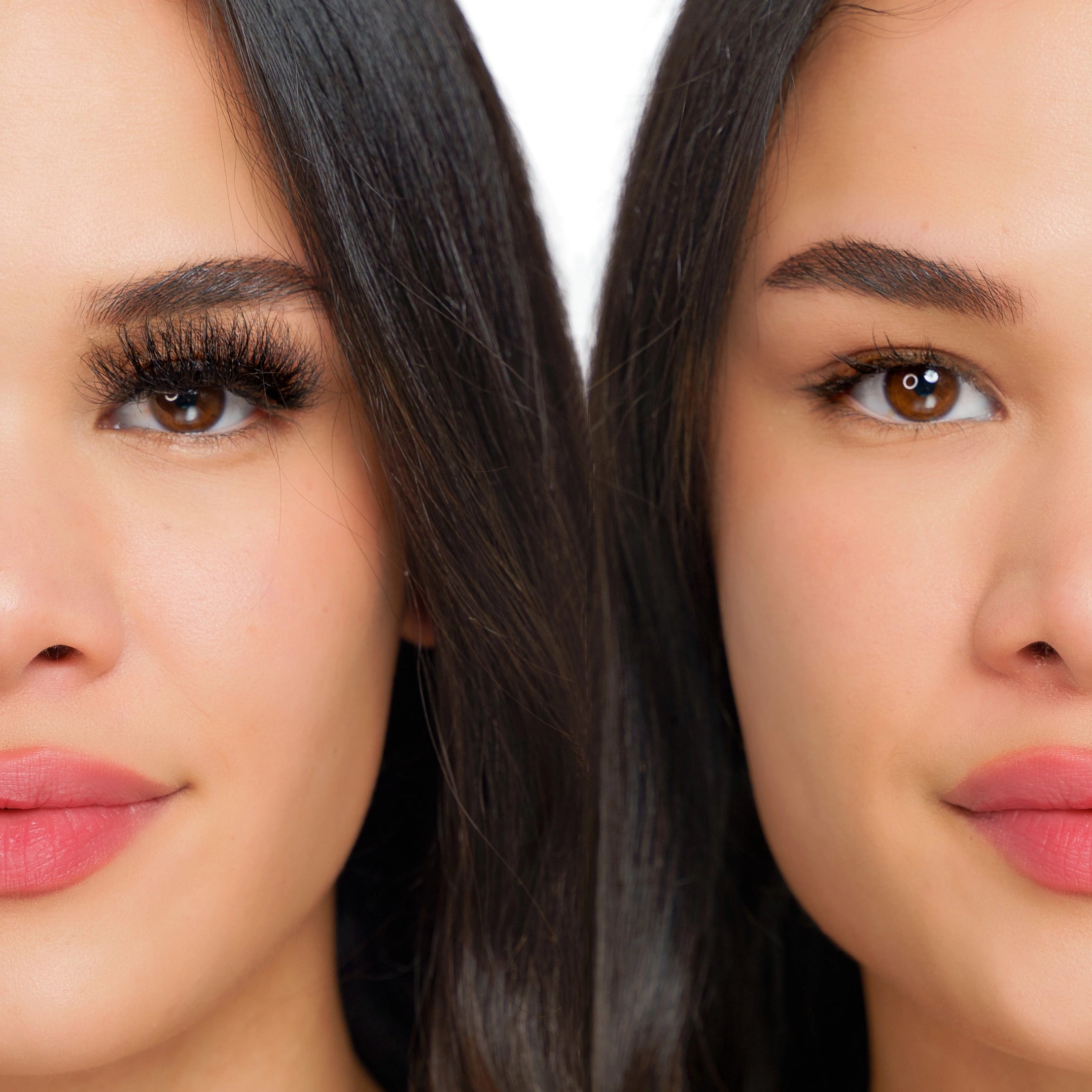 fearless lash strip on compared to no lashes
