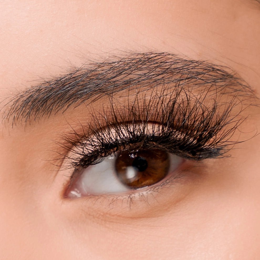 close-up on brown eye wearing hot girl lashes 25mm lash strip
