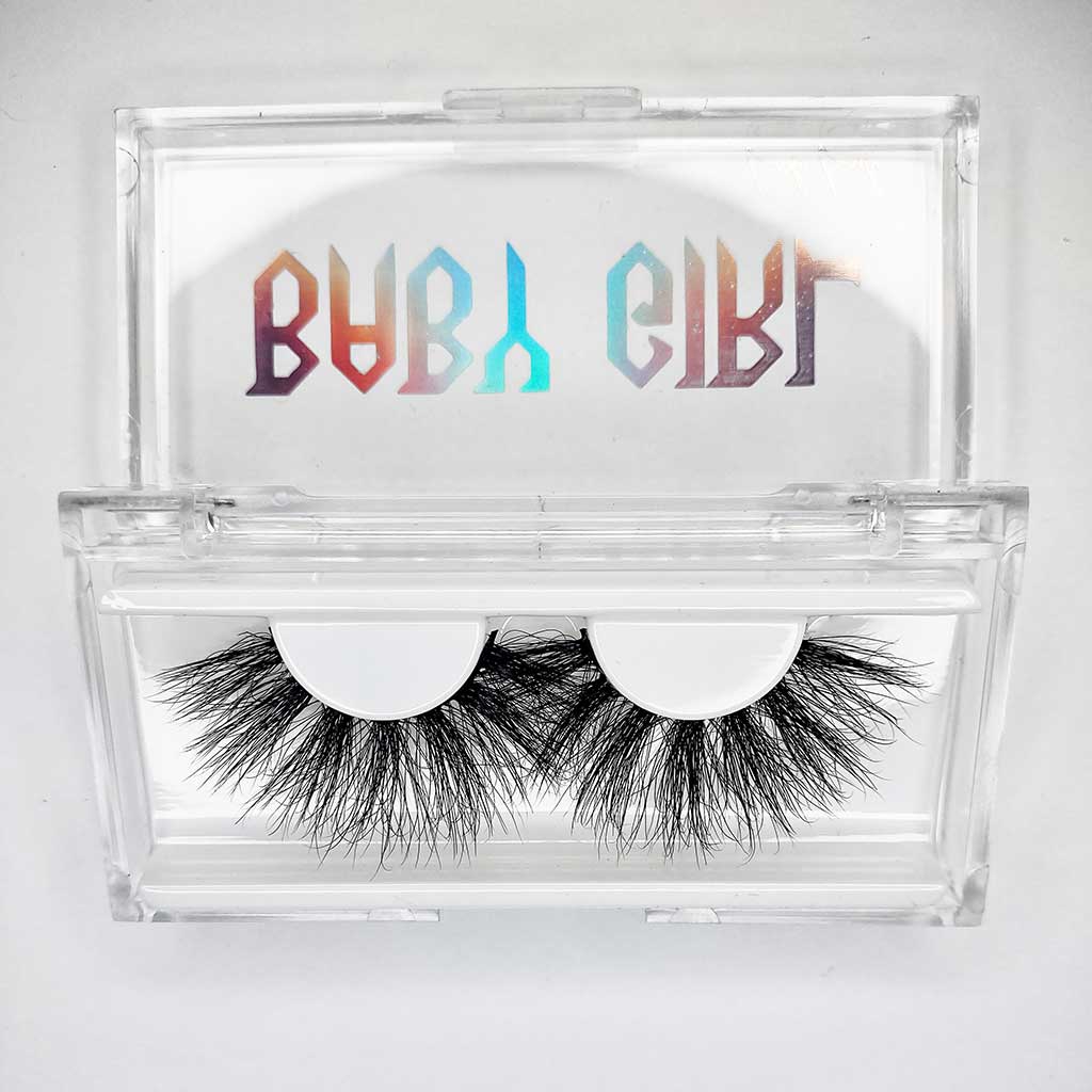 Front view of 25 mm lashes in case