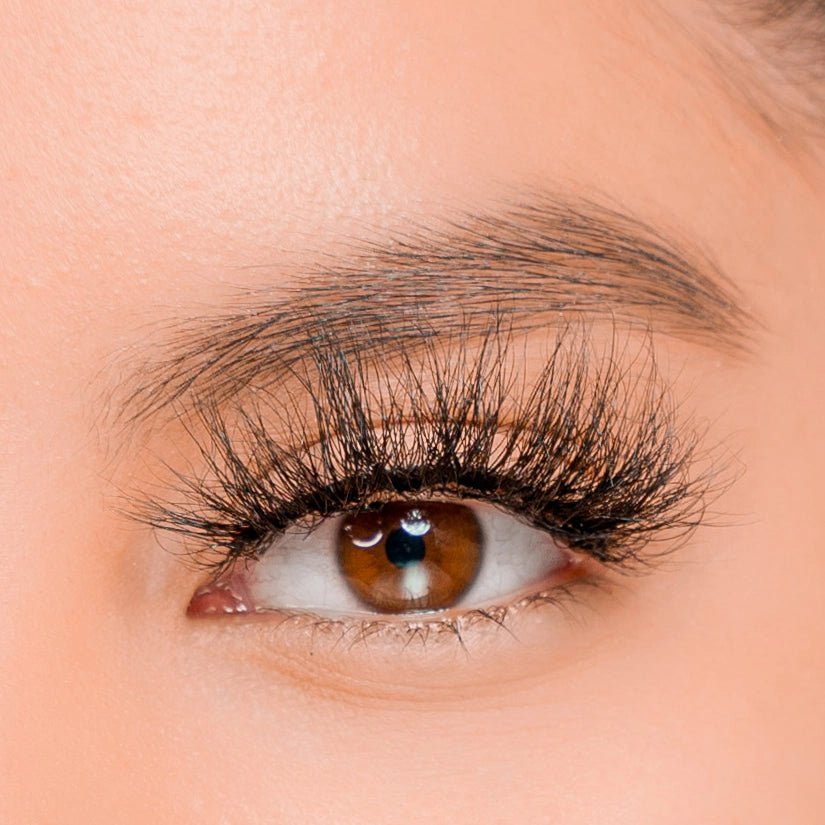 close-up of baddie lash strip on brown eyes